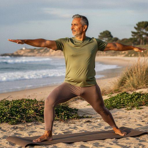 Instructor de yoga guiando a los alumnos en ejercicios de respiración para la salud intestinal.