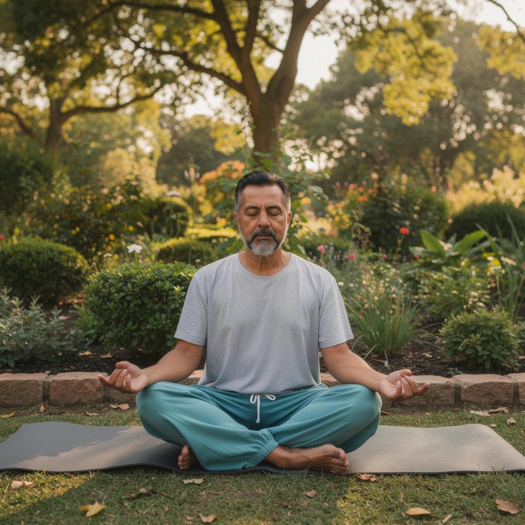 Naturaleza serena en el fondo mientras se realiza una postura de yoga para la salud digestiva.